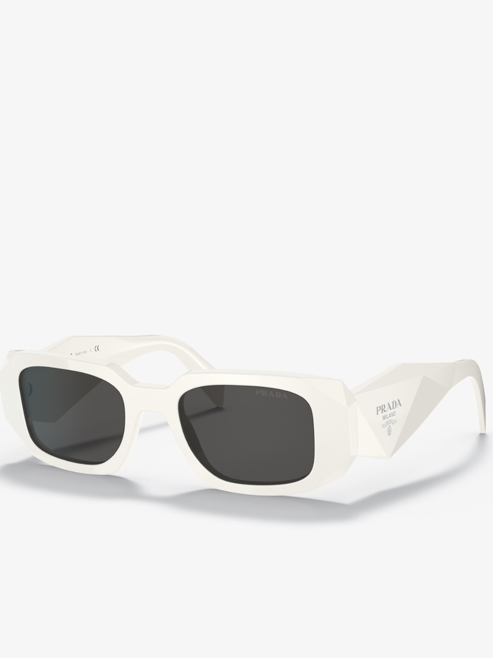 Prada White Rectangular-Edge Sunglasses with Black Lenses